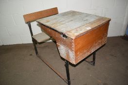 METAL FRAMED SCHOOL DESK WITH INTEGRAL CHAIR APPROX WIDTH 56CM