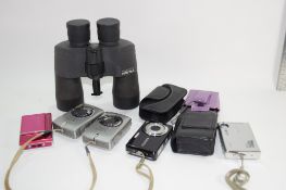 PAIR OF PENTAX 12 X 50 PCF BINOCULARS TOGETHER WITH A SELECTION OF VARIOUS COMPACT DIGITAL CAMERAS