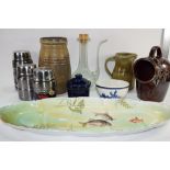 QTY OF VARIOUS KITCHEN WARES INCLUDING LARGE DECORATIVE FISH PLATE ETC