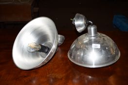 PAIR OF INDUSTRIAL STYLE METAL CEILING LAMPS APPROX DIAMETER 28CM