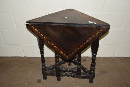 FOLDING TRIANGULAR TABLE WITH INLAID TOP APPROX WIDTH 72CM