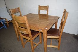 GOOD QUALITY MODERN OAK EFFECT TABLE APPROX 121 X 90CM TOGETHER WITH FOUR CHAIRS