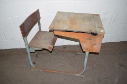 METAL FRAMED SCHOOL DESK WITH INTEGRAL CHAIR APPROX WIDTH 56CM