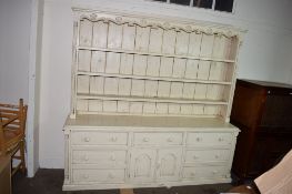 LARGE PAINTED PINE KITCHEN DRESSER LENGTH APPROX 216CM