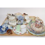 TRAY CONTAINING CERAMIC ITEMS INCLUDING A CAPO DI MONTE CHOCOLATE CUP AND COVER