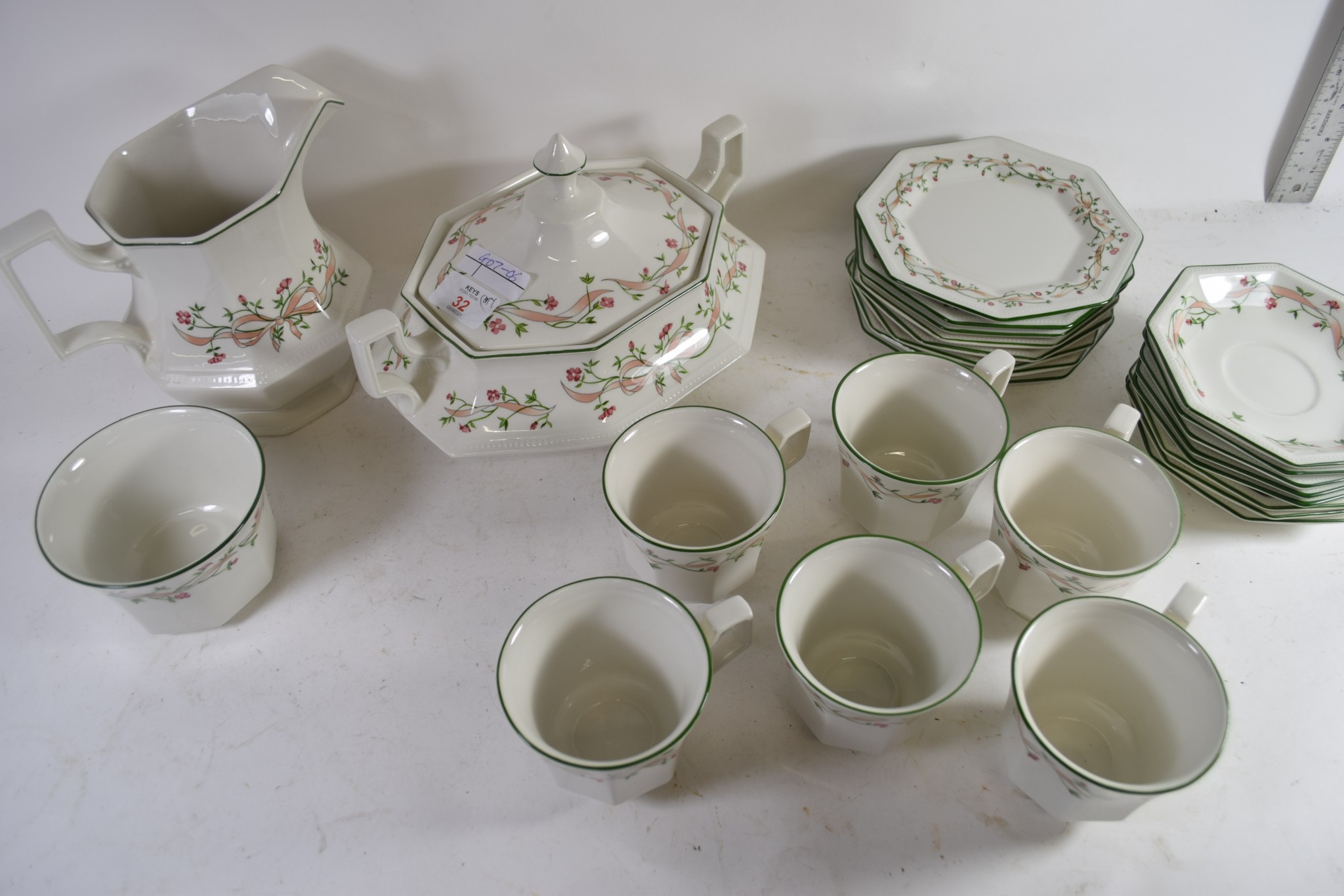 TEA WARES MADE BY JOHNSON COMPRISING SIX CUPS, SAUCERS, TEA POT ETC - Image 2 of 2