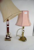 PAIR OF TABLE LAMPS, BRASS COLUMNS WITH SHADES