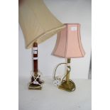 PAIR OF TABLE LAMPS, BRASS COLUMNS WITH SHADES
