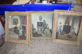 PAIR OF PRINTS OF LADIES IN A DRAWING ROOM IN GILT FRAME