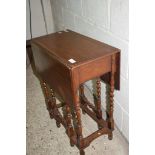 SMALL STAINED GATE LEG OCCASIONAL TABLE WITH BARLEY TWIST DECORATION, WIDTH APPROX 53CM