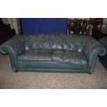 PAIR OF CHESTERFIELD TYPE SOFAS WITH BUTTONED UPHOLSTERED, THE LARGER APPROX 210CM