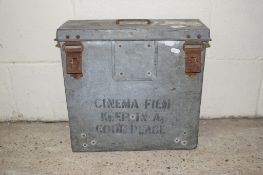 VINTAGE METAL CINEMA FILM TRANSPORTATION BOX, APPROX 42CM SQUARE