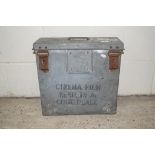 VINTAGE METAL CINEMA FILM TRANSPORTATION BOX, APPROX 42CM SQUARE