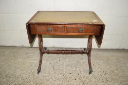 LEATHER TOP OCCASIONAL TABLE, LENGTH APPROX 66CM UNFOLDED