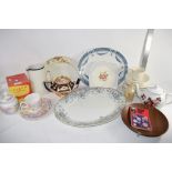 TRAY CONTAINING CERAMIC ITEMS, TEA POTS, SERVING DISHES ETC