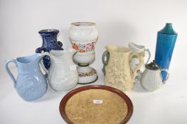 COLLECTION OF POTTERY INCLUDING A CONTINENTAL CHARGER WITH CLASSICAL SCENE, 19TH CENTURY RELIEF