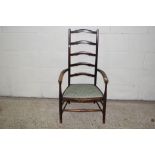 EARLY 20TH CENTURY LADDER BACK OAK BEDROOM CHAIR, HEIGHT APPROX 102CM