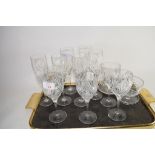 TRAY CONTAINING CUT GLASS WINE GLASSES ETC