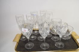 TRAY CONTAINING CUT GLASS WINE GLASSES ETC