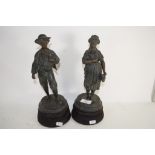 PAIR OF SPELTER FIGURES OF MAN AND GIRL
