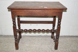 SMALL OAK SIDE TABLE WITH BARLEY TWIST CARVED STRETCHERS, APPROX 76 X 44CM