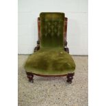 STAINED WOOD 19TH CENTURY BUTTON BACK UPHOLSTERED NURSING CHAIR, WIDTH APPROX 64CM MAX