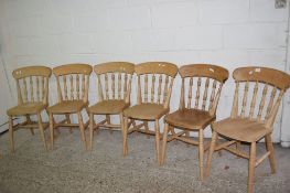 SET OF SIX PINE KITCHEN CHAIRS, EACH HEIGHT APPROX 86CM