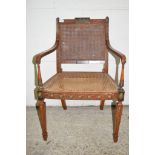 GOOD QUALITY PAINTED WOOD ELBOW CHAIR WITH CANE SEAT, WIDTH APPROX 56CM
