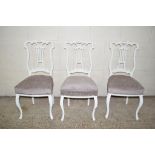 SET OF THREE UPHOLSTERED WHITE PAINTED DINING CHAIRS, HEIGHT APPROX 99CM