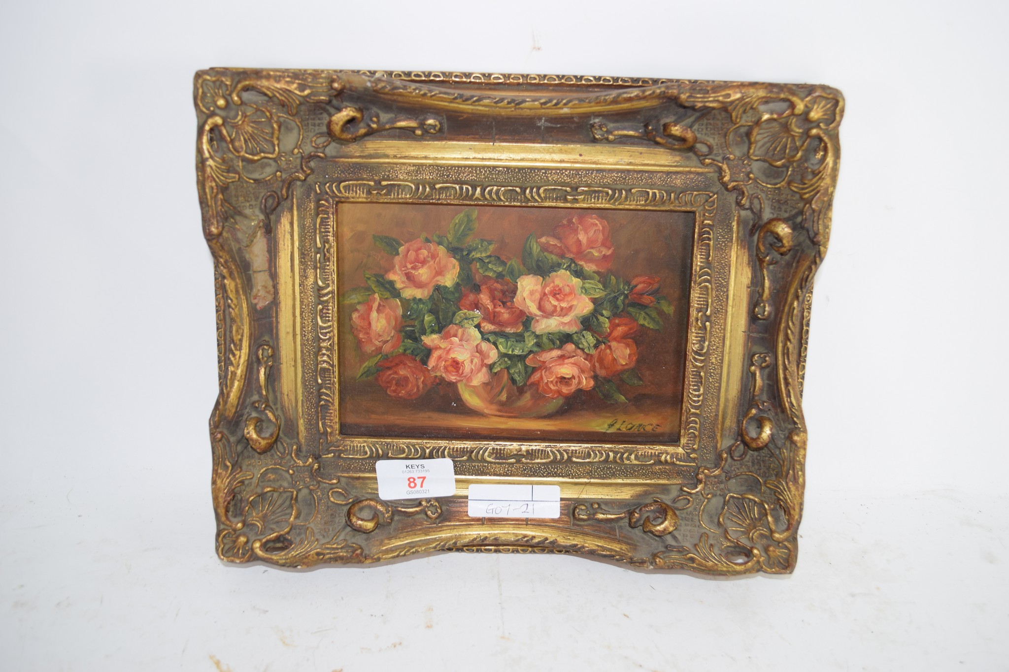 REPRODUCTION OIL ON BOARD IN GILT FRAME OF FLOWERS