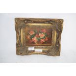 REPRODUCTION OIL ON BOARD IN GILT FRAME OF FLOWERS