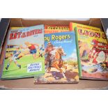 BOX CONTAINING CHILDREN'S ANNUALS INCLUDING ROY OF THE ROVERS 1959, THE LION ANNUAL 1958 ETC