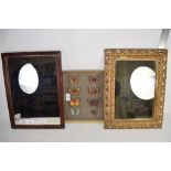 MIRROR IN WOODEN FRAME, TOGETHER WITH A BOXED SET OF BUTTERFLIES