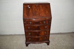 PETITE MAHOGANY EFFECT REPRODUCTION SERPENTINE FALL FRONT BUREAU WITH FITTED INTERIOR, CROSS