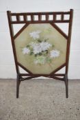 FIRE SCREEN WITH EMBROIDERED FLORAL DESIGN, APPROX 60CM