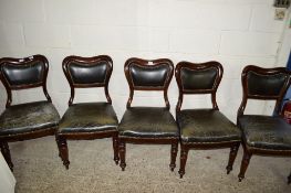 SET OF FIVE LEATHER UPHOLSTERED MAHOGANY BALLOON BACK CHAIRS, EACH HEIGHT APPROX 92CM