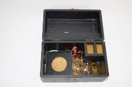 BOX CONTAINING VARIOUS METAL ITEMS, COSTUME JEWELLERY ETC