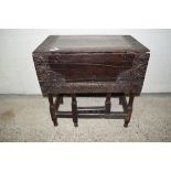 17TH/18TH CENTURY AND LATER CARVED OAK DROP LEAF TABLE WITH HEAVILY CARVED DECORATION AND