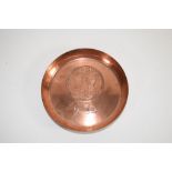 COPPER ASHTRAY MADE BY DAIMLER WITH GEORGE V AND QUEEN MARY COIN