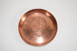 COPPER ASHTRAY MADE BY DAIMLER WITH GEORGE V AND QUEEN MARY COIN