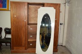 EDWARDIAN STYLE TRIPLE WARDROBE WITH PART FITTED INTERIOR AND INLAID DECORATION, WIDTH APPROX 182CM