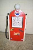 UNUSUAL CLOCK FORMED AS A PETROL PUMP, THE FACE INSCRIBED "JONES OF LONDON", WIDTH APPROX 49CM