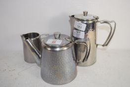 METAL STAINLESS STEEL TEA POT, MILK JUG AND HOT WATER JUG