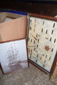 PRINT OF AN OLD STYLE SAILING SHIP, TOGETHER WITH A BOXED SET OF VARIOUS KNOTS ETC