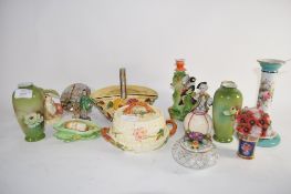 CHINA ITEMS INCLUDING A POT LID, PAIR OF VASES ETC