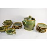 GREEN GLAZED KITCHEN ITEMS INCLUDING BOWLS AND COVERS