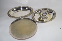 GROUP OF PLATED WARES INCLUDING SAUCE BOAT AND TWO SERVING DISHES