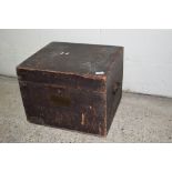 VINTAGE WOODEN STORAGE CASE MOUNTED WITH HANDLES AND INSET RETAIL LABELS FOR THE GOLDSMITHS &