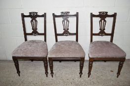 SET OF THREE UPHOLSTERED DINING CHAIRS, EACH HEIGHT APPROX 90CM