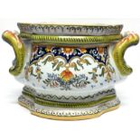 Large French faience jardiniere, decorated in typical fashion with factory marks to base, 25cm diam